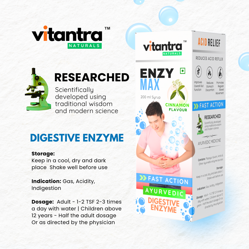 ENZY MAX – Ayurvedic Fast-Action Digestive Enzyme Syrup for Instant Acid Relief, Gas, Acidity & Indigestion