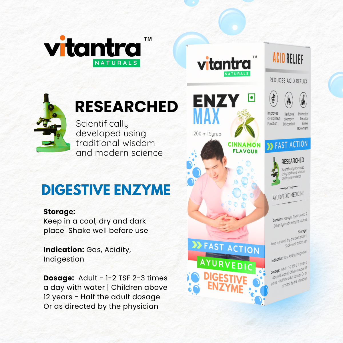 ENZY MAX – Ayurvedic Fast-Action Digestive Enzyme Syrup for Instant Acid Relief, Gas, Acidity & Indigestion