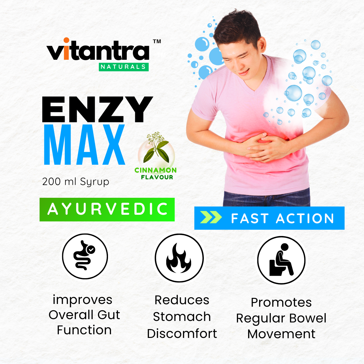 ENZY MAX – Ayurvedic Fast-Action Digestive Enzyme Syrup for Instant Acid Relief, Gas, Acidity & Indigestion