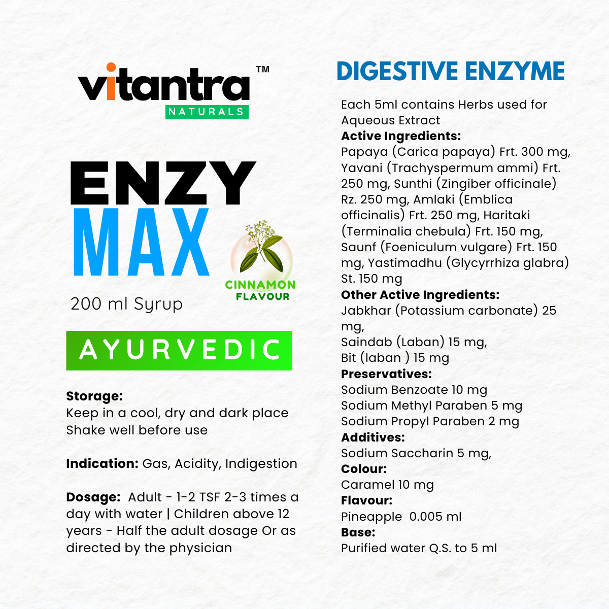 ENZY MAX – Ayurvedic Fast-Action Digestive Enzyme Syrup for Instant Acid Relief, Gas, Acidity & Indigestion