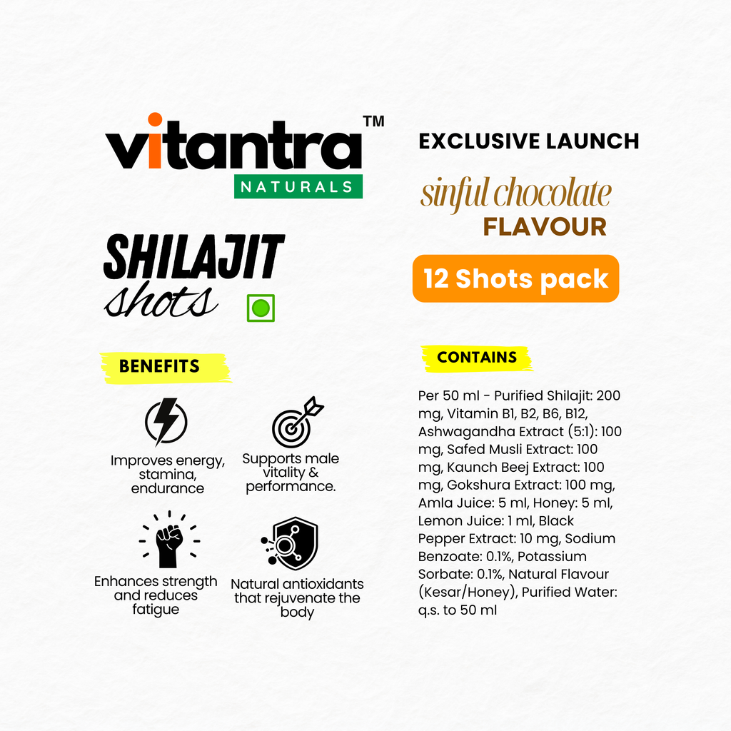 Vitantra Naturals Shilajit Shots – Sinful Chocolate Flavour (Pack of 12)