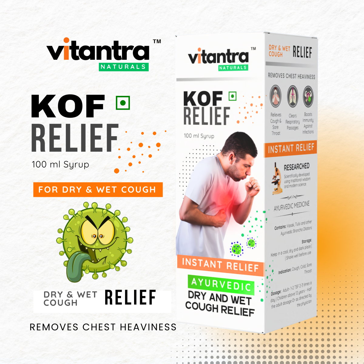 KOF Relief – Ayurvedic Dry & Wet Cough Syrup for Instant Relief, Chest Congestion & Sore Throat