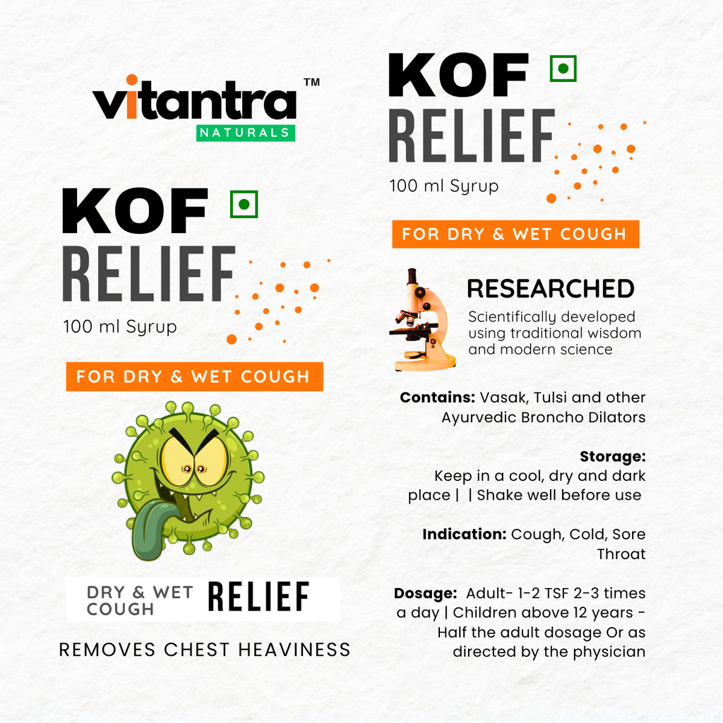 KOF Relief – Ayurvedic Dry & Wet Cough Syrup for Instant Relief, Chest Congestion & Sore Throat