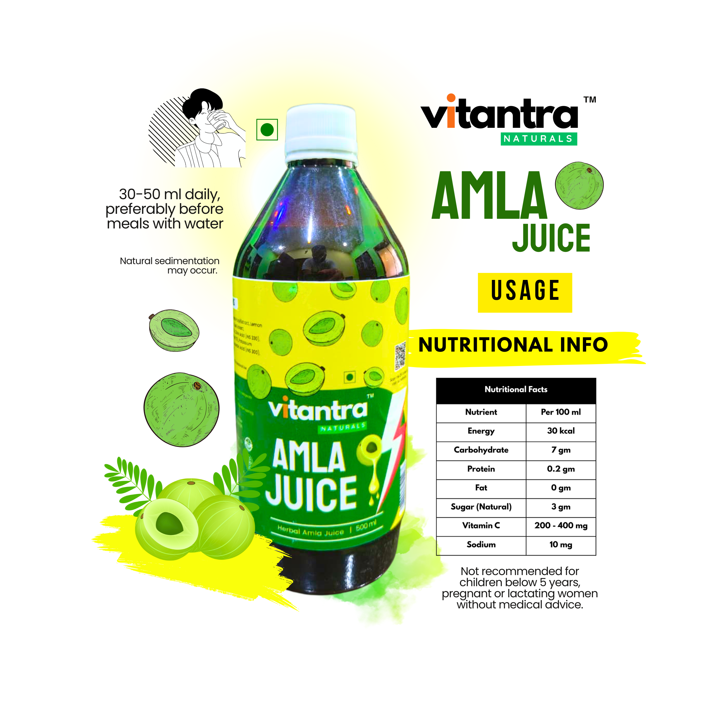 Vitantra Naturals Amla Juice – Pure Herbal Amla Drink for Immunity, Digestion, Liver Detox & Glowing Skin